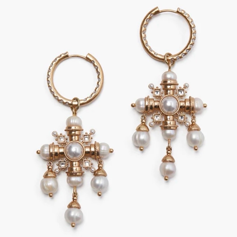 New! WeWoreWhat Vintage Gold Pearl Hoops